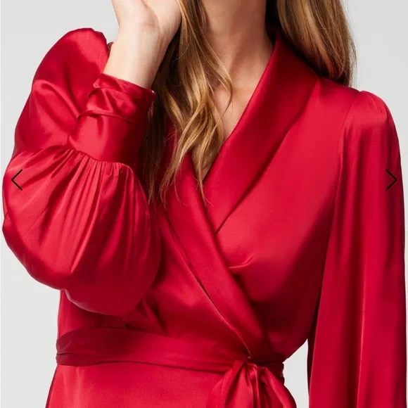 White House Black Market Red Wrap Blouse - Picture 2 of 6